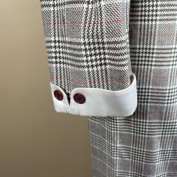 Vintage 80s  Plaid Dress Double Breasted Big Bow Contrast Collar C-38.5" Midi - Picture 7 of 16